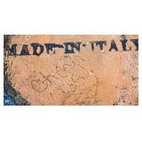 UL - Vintage Italian Made Ceramic Vase - Black Textured with White & Yellow Geometric Stripes