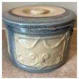 DR - Antique Yellow Ware Butter Crock Draped Window Design