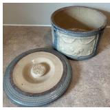 DR - Antique Yellow Ware Butter Crock Draped Window Design