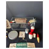 UL - Prescott Pike Hook Vintage Fishing Tackle Collection - Lures, Floats, Leader Box & Net Bag