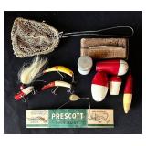 UL - Prescott Pike Hook Vintage Fishing Tackle Collection - Lures, Floats, Leader Box & Net Bag