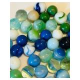 UL - Vintage Glass Marbles - Assorted Blues & Greens with Swirls