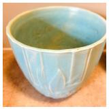 DR - Vintage McCoy Aqua Vases - Leaf-Relief Embossed (Lot of 2)