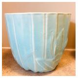 DR - Vintage McCoy Aqua Vases - Leaf-Relief Embossed (Lot of 2)