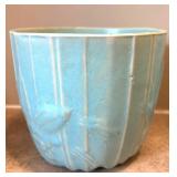 DR - Vintage McCoy Aqua Vases - Leaf-Relief Embossed (Lot of 2)