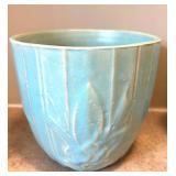 DR - Vintage McCoy Aqua Vases - Leaf-Relief Embossed (Lot of 2)