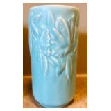DR - Vintage McCoy Aqua Vases - Leaf-Relief Embossed (Lot of 2)