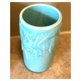 DR - Vintage McCoy Aqua Vases - Leaf-Relief Embossed (Lot of 2)