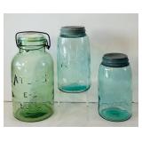 DR -Vintage Atlas E-Z Seal & Ball Mason 9-Inch Blue Glass Jars (Lot of 3)