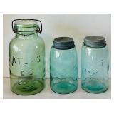 DR -Vintage Atlas E-Z Seal & Ball Mason 9-Inch Blue Glass Jars (Lot of 3)