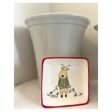 DR - Pottery Barn Snowflake Plate; The Original Red Plate (Germany); JOY Deer Tile; Star Dish; Vase; Cake Stand; 3 Spreader Knives (Lot of 8)