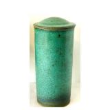 DR - Two Aqua Pottery Vases - Round Globe Vase & Tall Cylindrical Jar with Lid