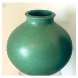 DR - Two Aqua Pottery Vases - Round Globe Vase & Tall Cylindrical Jar with Lid