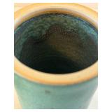 DR - Two Aqua Pottery Vases - Round Globe Vase & Tall Cylindrical Jar with Lid