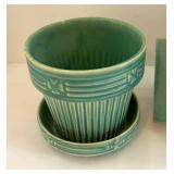 DR - Two Vintage McCoy Planters including a Sunburst Planter and Aqua Trivet