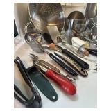 Two Large Stainless Steel Mixing Bowls with Utensils - Silver Kitchenware