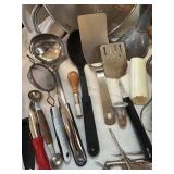 Two Large Stainless Steel Mixing Bowls with Utensils - Silver Kitchenware