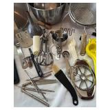 Two Large Stainless Steel Mixing Bowls with Utensils - Silver Kitchenware