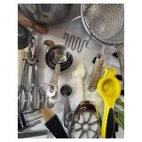 Two Large Stainless Steel Mixing Bowls with Utensils - Silver Kitchenware