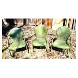 O - Vintage Green Metal Chairs (Lot of 3) Shell-Back
