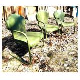 O - Vintage Green Metal Chairs (Lot of 3) Shell-Back
