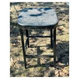 O - Vintage Black Metal Stool - 24 in High, Perforated Seat, Industrial