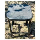 O - Vintage Black Metal Stool - 24 in High, Perforated Seat, Industrial