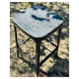O - Vintage Black Metal Stool - 24 in High, Perforated Seat, Industrial