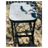 O - Vintage Black Metal Stool - 24 in High, Perforated Seat, Industrial