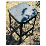 O - Vintage Black Metal Stool - 24 in High, Perforated Seat, Industrial