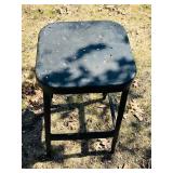O - Vintage Black Metal Stool - 24 in High, Perforated Seat, Industrial