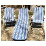 O - Three-Piece Blue & White Patio Set - 2 Chairs & Chaise, 34 in