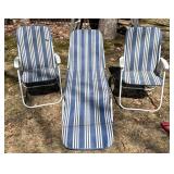O - Three-Piece Blue & White Patio Set - 2 Chairs & Chaise, 34 in