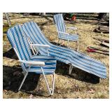 O - Three-Piece Blue & White Patio Set - 2 Chairs & Chaise, 34 in