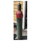 G - Vintage Oxygen Cylinder Tank - Large Green/Red Steel O2 Tank