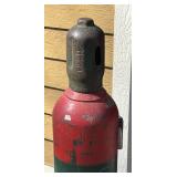 G - Vintage Oxygen Cylinder Tank - Large Green/Red Steel O2 Tank