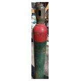 G - Vintage Oxygen Cylinder Tank - Large Green/Red Steel O2 Tank
