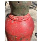 G - Vintage Oxygen Cylinder Tank - Large Green/Red Steel O2 Tank