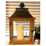 LL - Three-Piece Decor Lantern - Wood Frame, Glass Panels, 21 in Tall