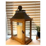 LL - Three-Piece Decor Lantern - Wood Frame, Glass Panels, 21 in Tall