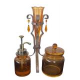DR - Amber Glass Vase, Pump Dispenser & Lidded Jar