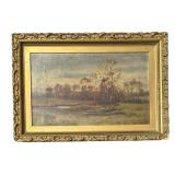 LL - Original Vintage Landscape Painting - Tree & Water Scene
