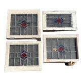G - Vintage Stained Glass Window Panels - 4-Piece Set with Diamond Center