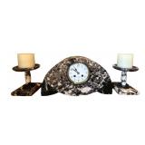 UL - Vintage French Marble Mantel Set with 8-Day Clock with Two Candle Holders