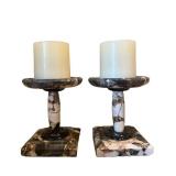 UL - Vintage French Marble Mantel Set with 8-Day Clock with Two Candle Holders