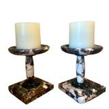UL - Vintage French Marble Mantel Set with 8-Day Clock with Two Candle Holders