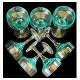 DR - Vintage Sasaki Aqua 5-Inch Hand-Blown Glass Goblets (Set of 6)