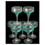 DR - Vintage Sasaki Aqua 5-Inch Hand-Blown Glass Goblets (Set of 6)