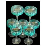 DR - Vintage Sasaki Aqua 5-Inch Hand-Blown Glass Goblets (Set of 6)