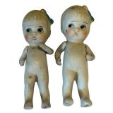 UL - Made in Japan 5-Inch Bisque Dolls - Pair of Vintage Ceramic Baby Figures